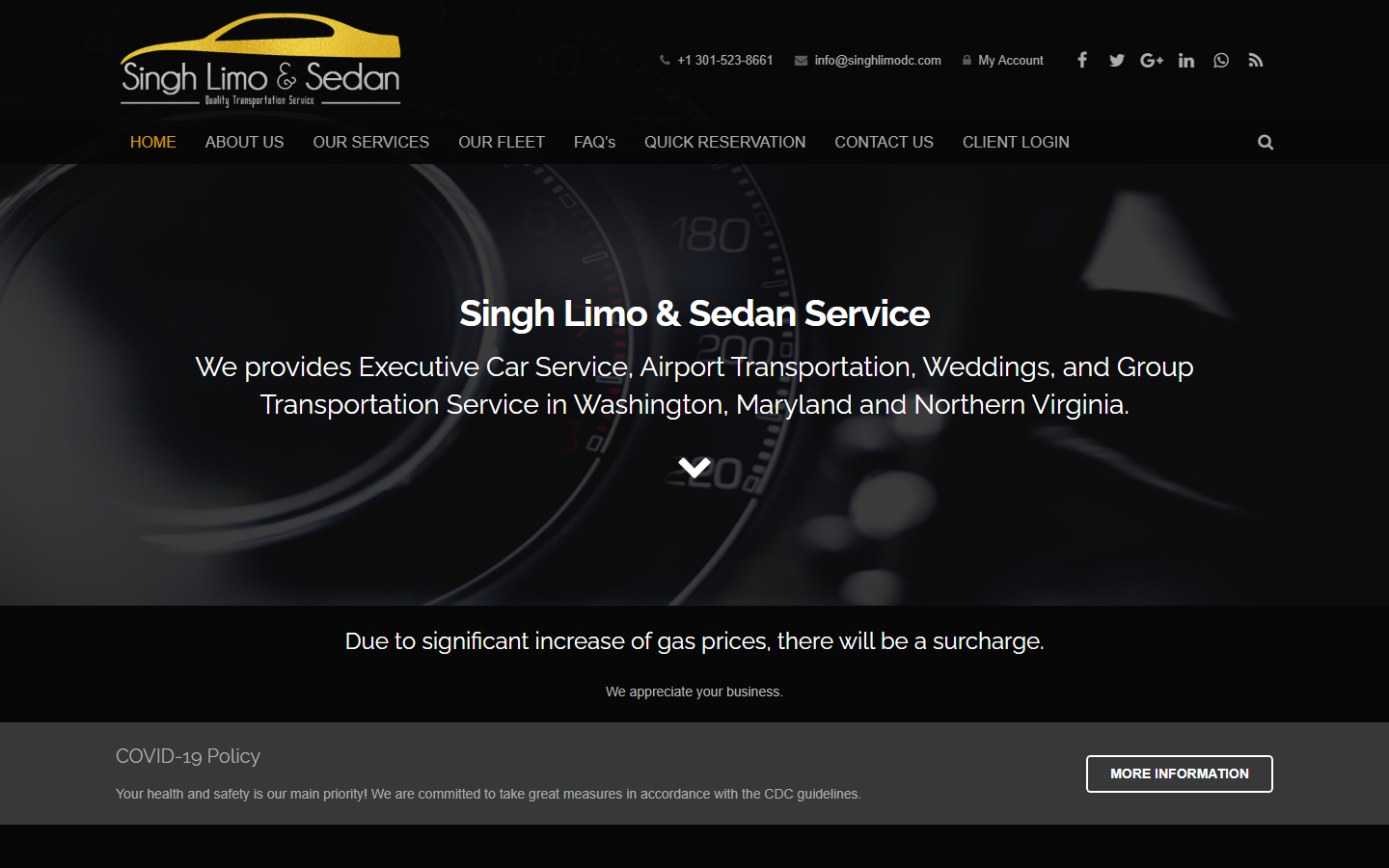 Homepage — brand, coverage area, and service messaging